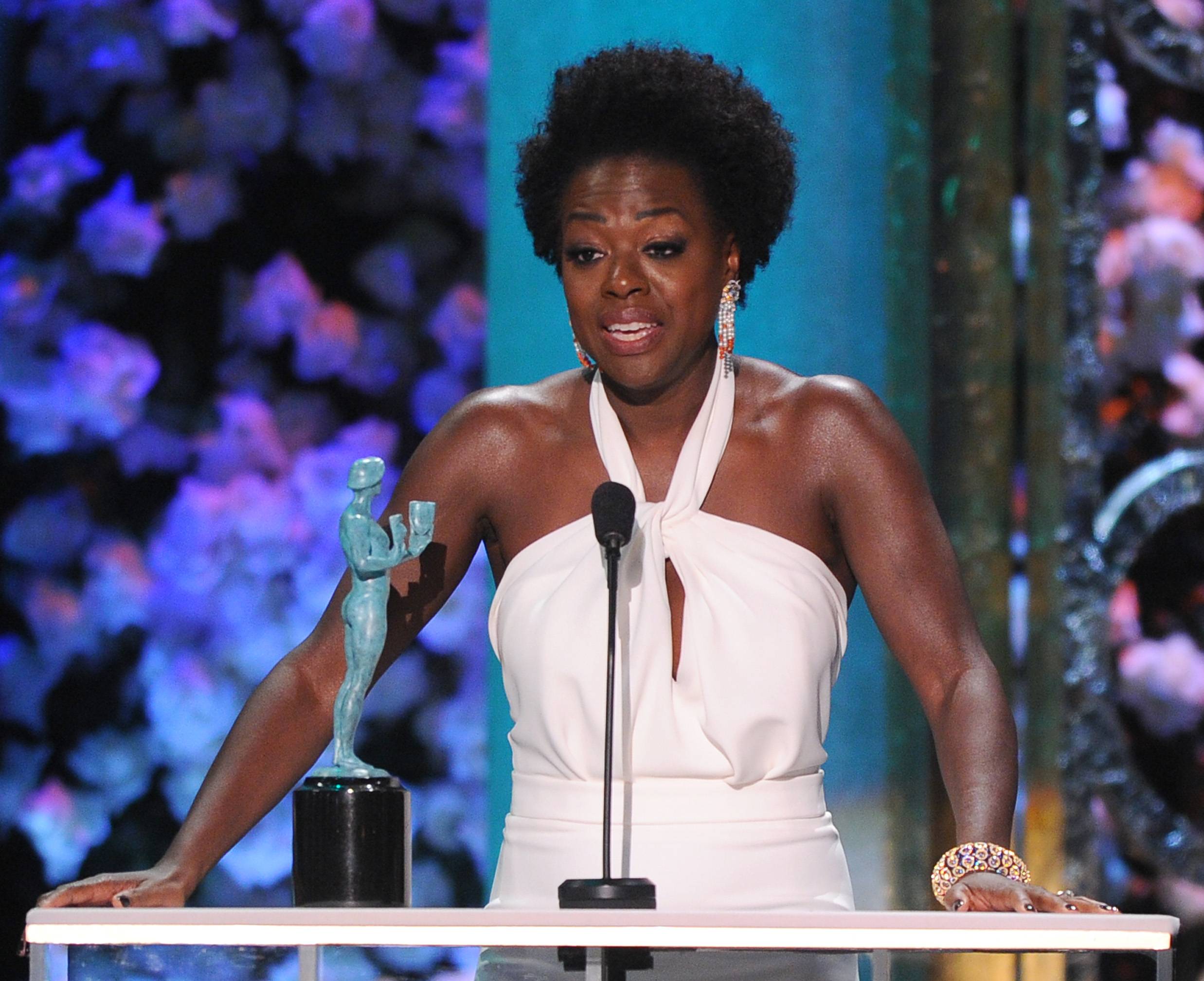 Viola Davis accepts the award for outstanding performance by a female actor in a drama series for How to Get Away with Murder on stage at the 21st annual Screen Actors Guild Awards at the Shrine Auditorium on Sunday, Jan. 25, 2015, in Los Angeles. (Photo by Vince Bucci/Invision/AP) (Vince Bucci/Invision/AP)