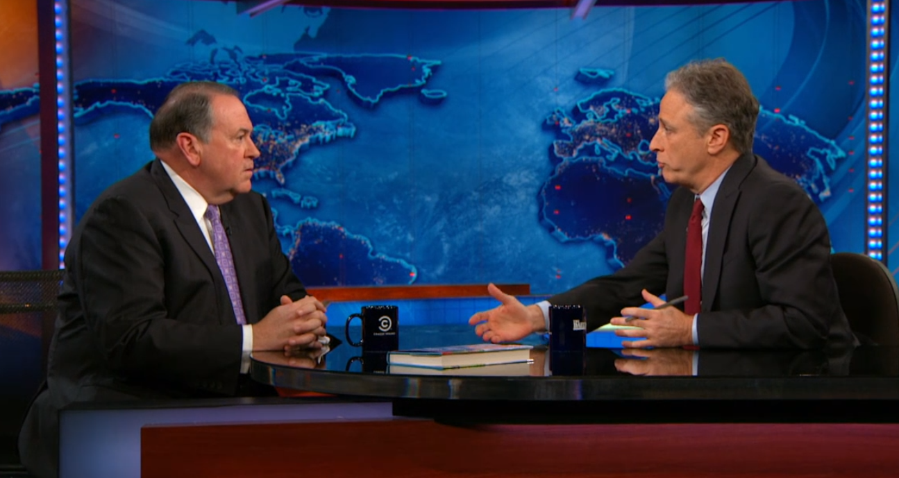 Jon Stewart and Mike Huckabee on "The Daily Show" (Comedy Central)