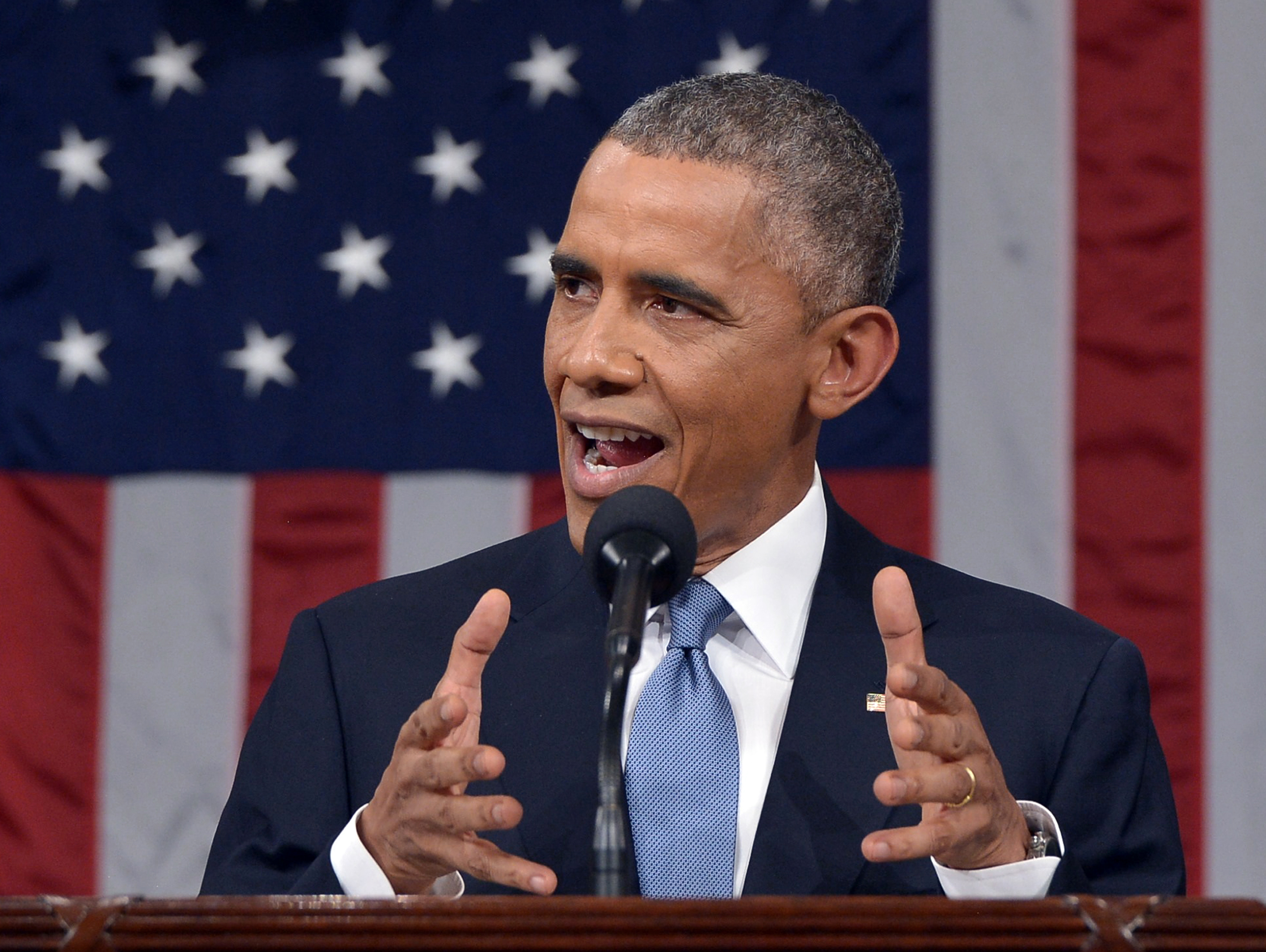 President Barack Obama delivers his State of the Union address to a joint session of Congress on Capitol Hill on Tuesday, Jan. 20, 2015, in Washington. (AP Photo/Mandel Ngan, Pool) (AP)