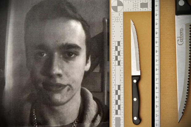 Ben Moynihan and the knife he used to stab three women. (Hampshire Constabulary)