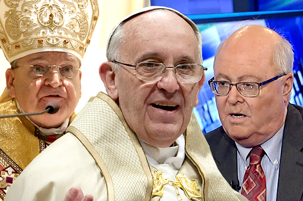 Cardinal Raymond Leo Burke, Pope Francis, Bill Donohue (AP/Gregorio Borgia/Andrew Medichini/Fox News/Photo montage by Salon)