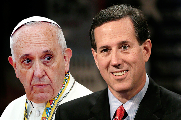 Pope Francis, Rick Santorum (Reuters/Stefano Rellandini/AP/Charlie Neibergall/Photo montage by Salon)