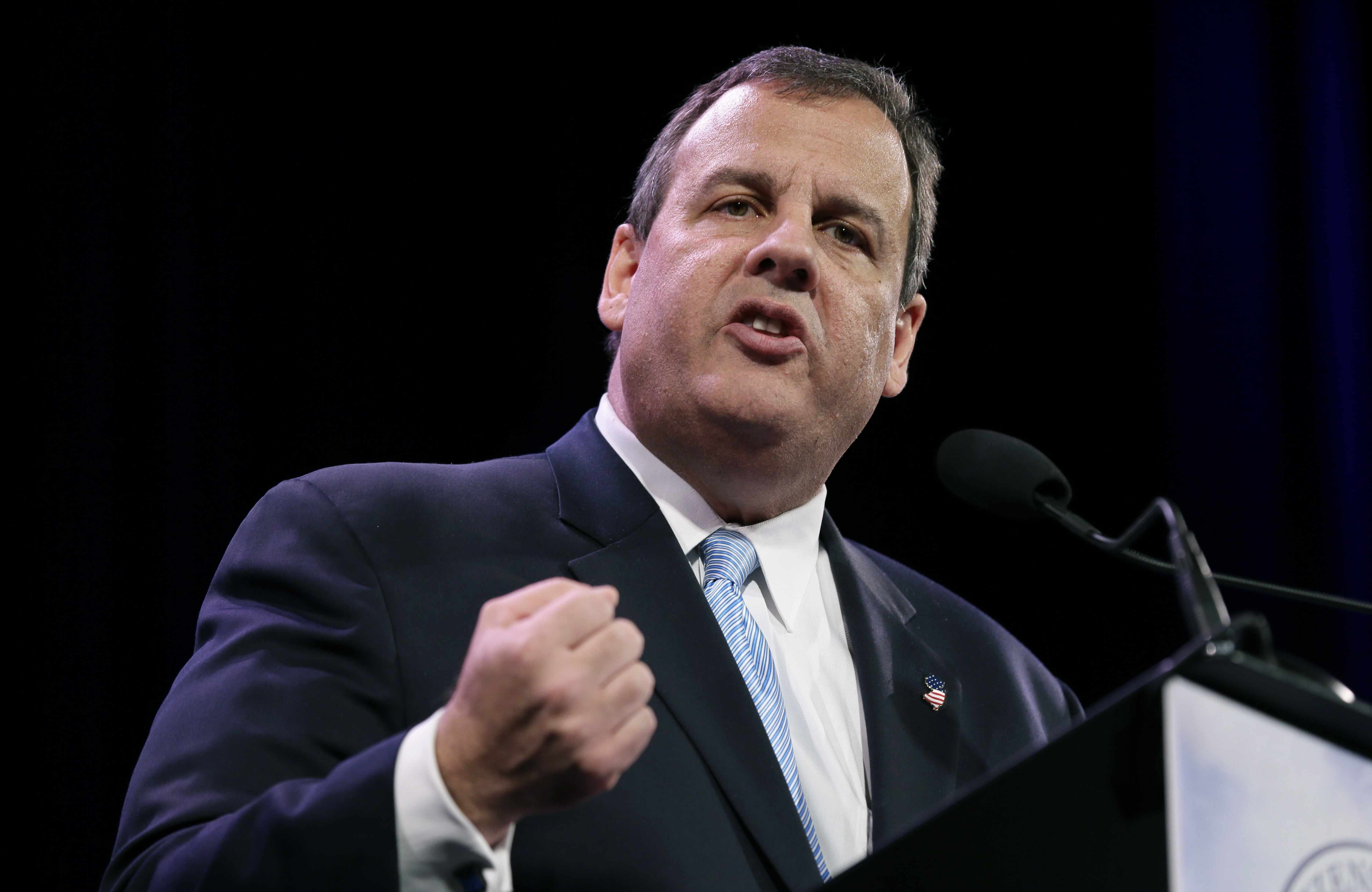 In this Jan. 24, 2015, photo, New Jersey Gov. Chris Christie speaks during the Freedom Summit in Des Moines, Iowa. (AP/Charlie Neibergall)