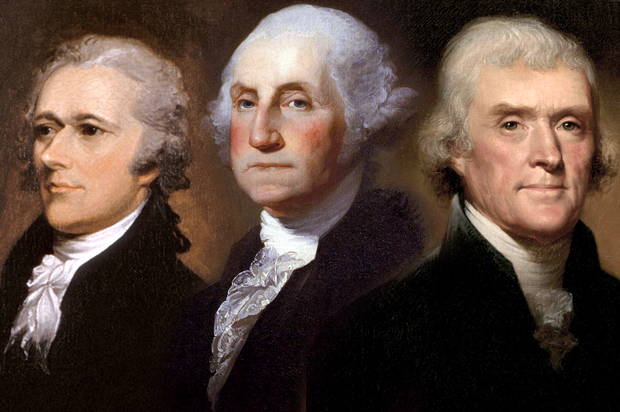 Alexander Hamilton, George Washington, Thomas Jefferson (Wikimedia)