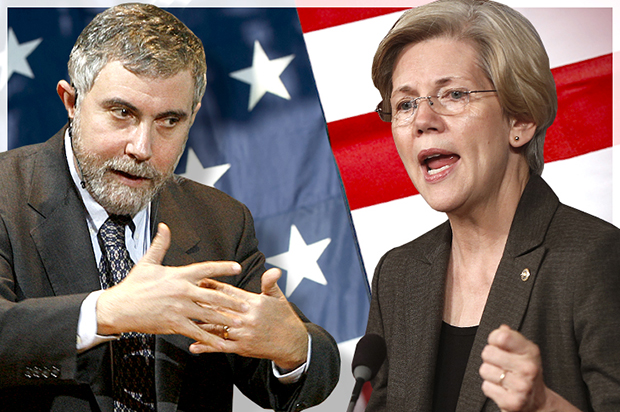 Paul Krugman, Elizabeth Warren (Reuters/Bob Strong/AP/Charles Dharapak/Photo montage by Salon)