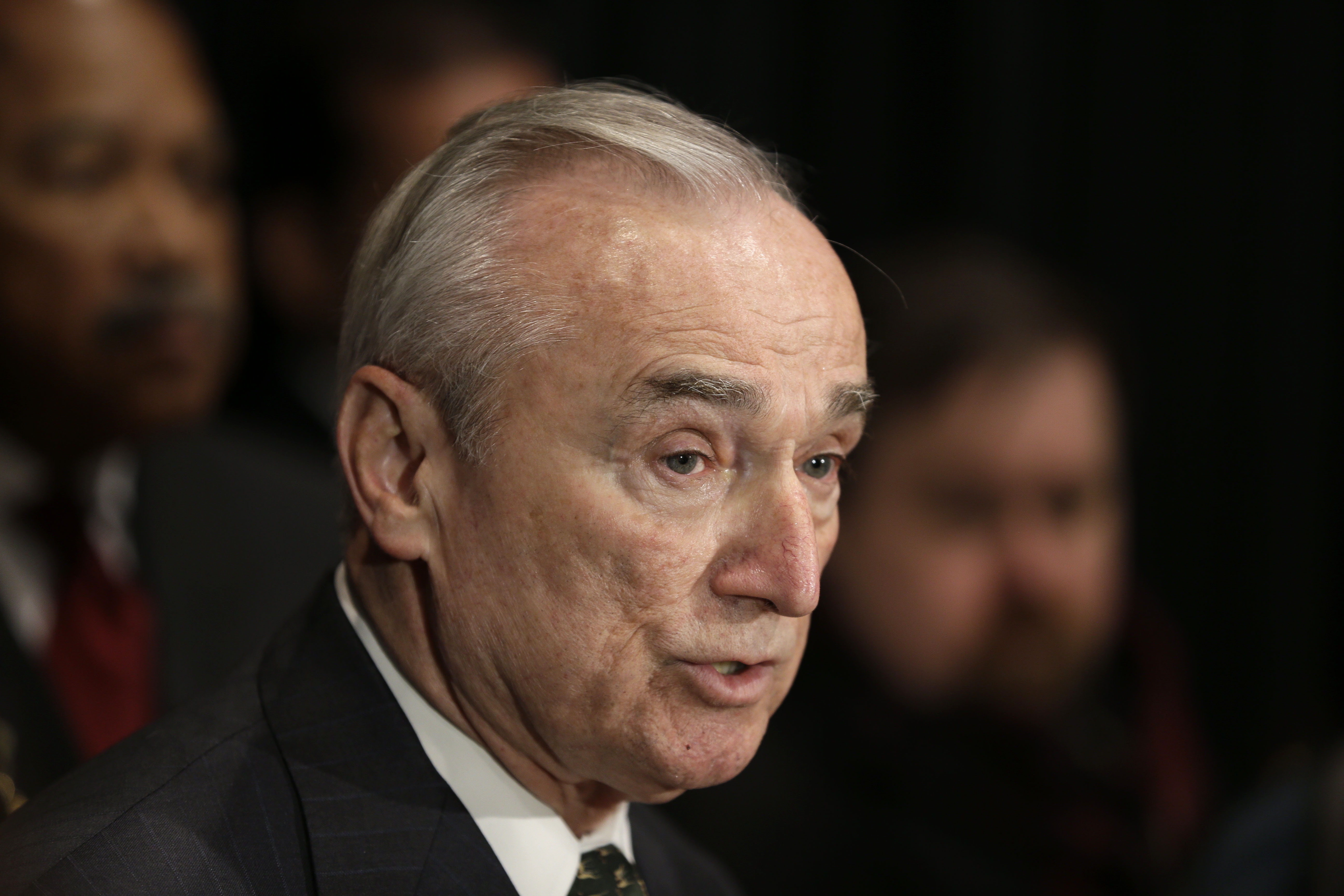 FILE - In this Jan. 7, 2015 file photo, New York City Police Commissioner Bill Bratton speaks to reporters after an NYPD swearing-in ceremony in New York. (AP/Seth Wenig)