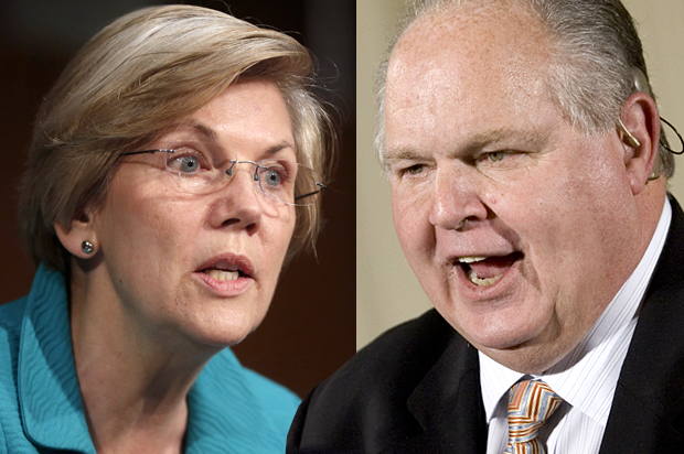 Elizabeth Warren, Rush Limbaugh (AP/Charles Dharapak/J. Scott Applewhite/Photo montage by Salon)