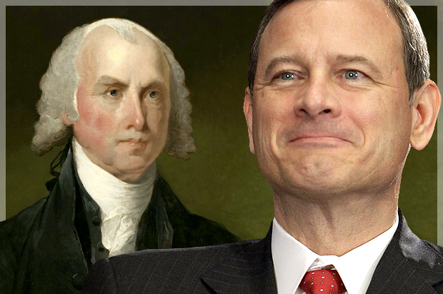James Madison, John Roberts (Wikimedia/AP/Michael Conroy)
