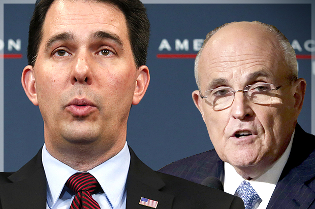 Scott Walker, Rudy Giuliani (Reuters/Yuri Gripas/Richard Drew/Photo montage by Salon)