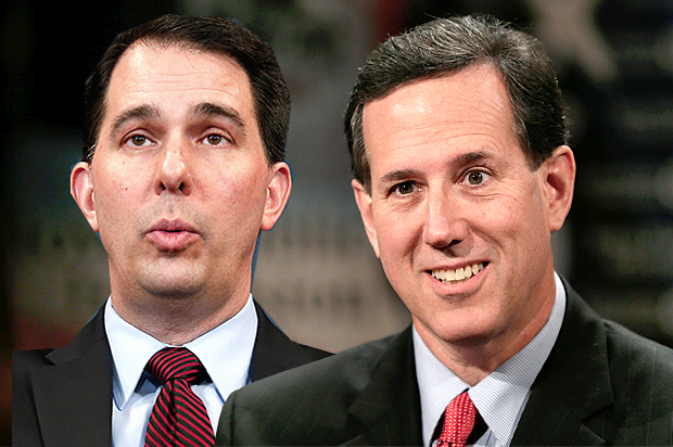 Scott Walker, Rick Santorum (Reuters/Yuri Gripas/AP/Charlie Neibergall/Photo montage by Salon)