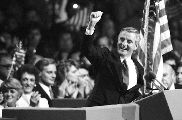 Walter Mondale speaks at the final session of the Democratic National Convention, July 19, 1984, in San Francisco, Calif. (AP)