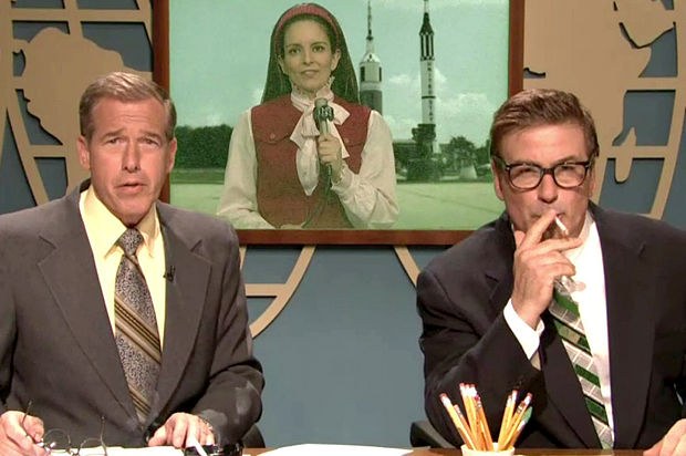 Brian Williams on "Saturday Night Live" with Tina Fey and Alec Baldwin (NBC)
