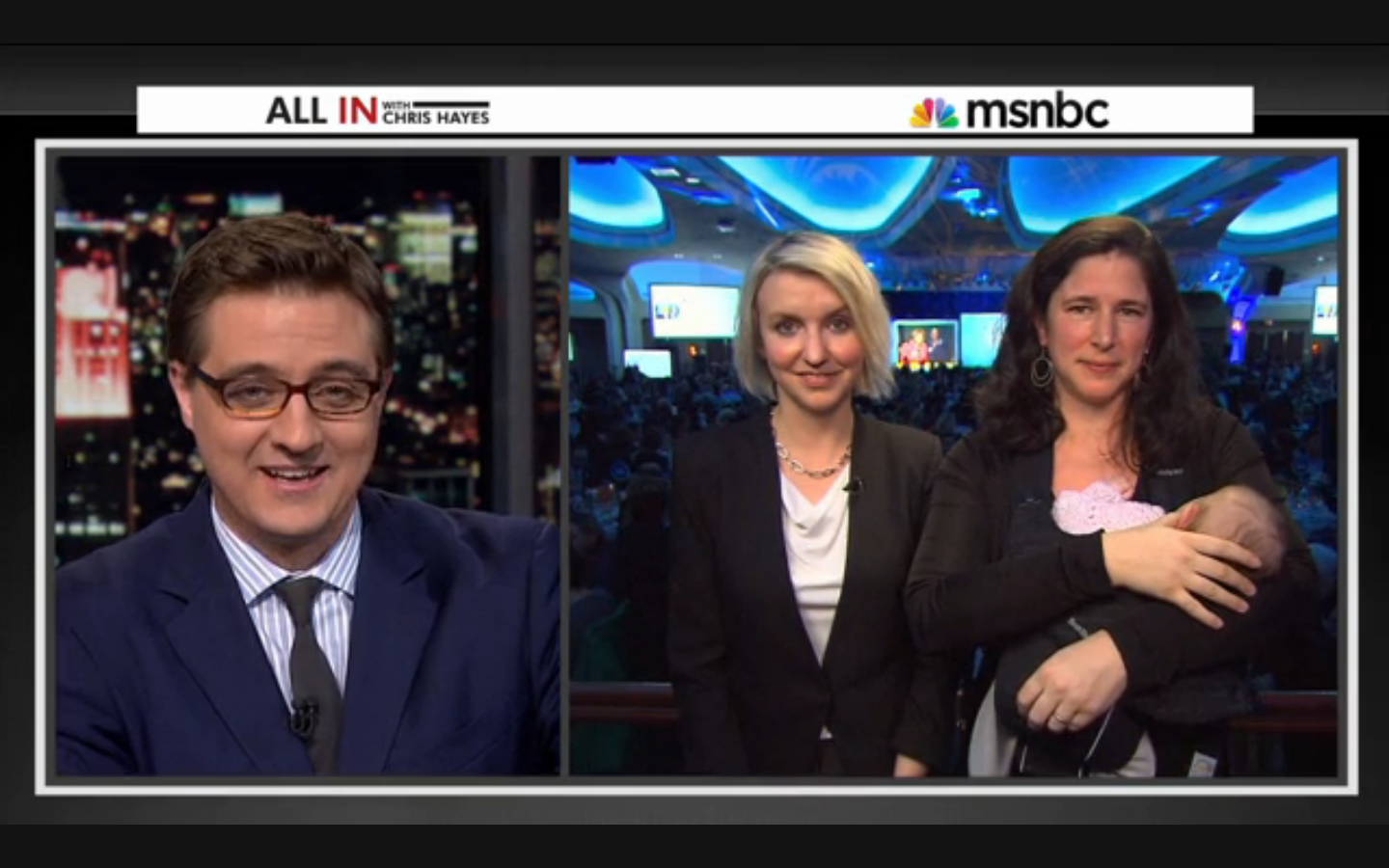 Chris Hayes, Jess McIntosh and Rebecca Traister appear with Traister's daughter, Bella, on "All In with Chris Hayes" (MSNBC/"All In with Chris Hayes")