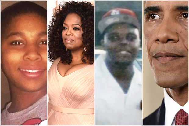 Tamir Rice, Oprah Winfrey, Mike Brown, Barack Obama (AP/Reuters/Jordan Strauss/Saul Loeb)