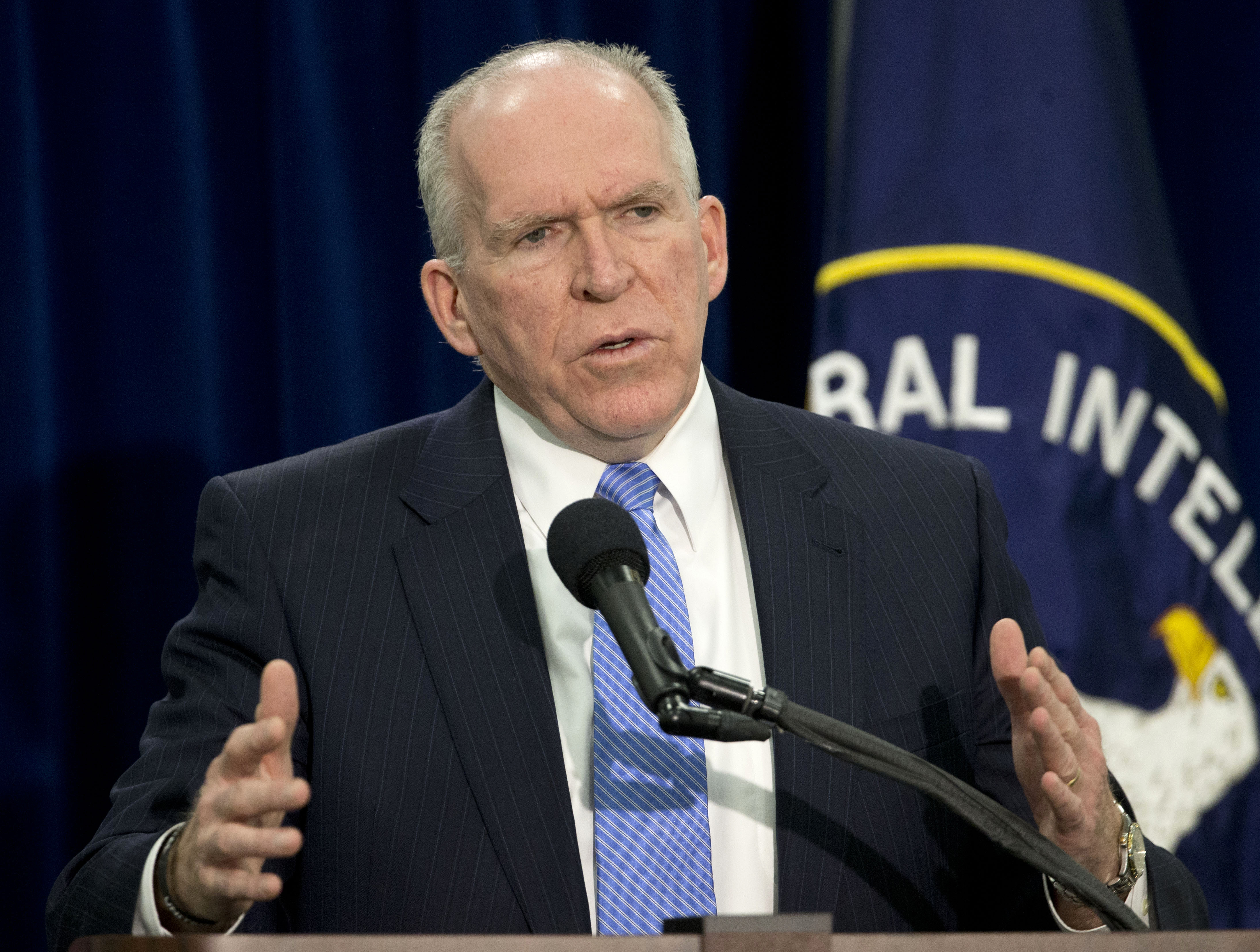FILE - In this Dec. 11, 2014 file photo, CIA Director John Brennan speaks during a news conference at CIA headquarters in Langley, Va. (AP/Pablo Martinez Monsivais)