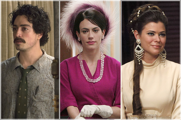Ben Feldman as Michael Ginsberg; Maggie Siff as Rachel Menken; Peyton List as Jane Sterling on "Mad Men" (AMC)
