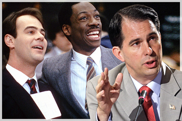 Dan Akyroyd and Eddie Murphy in "Trading Places;" Scott Walker (AP/Mark Humphrey)