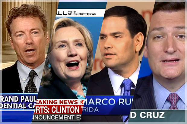 Rand Paul, Hillary Clinton, Marco Rubio, Ted Cruz (Fox News/MSNBC/CNBC/CNN)