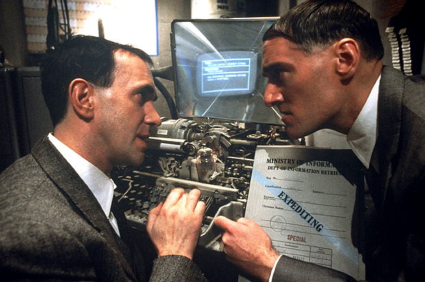Jonathan Pryce and Charles McKeow in "Brazil" (Twentieth Century Fox)