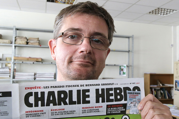 Charb, publishing director of "Charlie Hebdo," photographed in Paris, Sept. 19, 2012. Charb was killed on January 7, 2015 when a pair of gunmen stormed the newspaper's offices. (AP/Michel Euler)