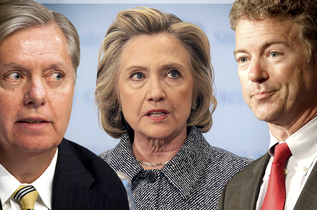 Lindsey Graham, Hillary Clinton, Rand Paul (Reuters/AP/Cliff Owen/Demis Maryannakis/Joshua Roberts/Photo montage by Salon)