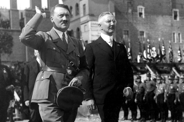 Adolf Hitler and Hjalmar Schacht in Berlin, May 5, 1934. (AP)