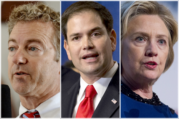 Rand Paul, Marco Rubio, Hillary Clinton (AP/Richard Shiro/J. Scott Applewhite/Jin Lee)