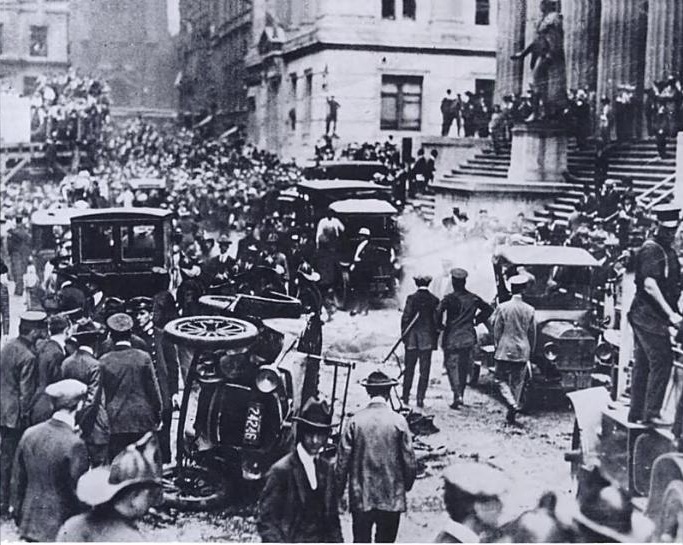 The aftermath of the September 16, 1920 Wall Street bombing (Esemono/Wikimedia)