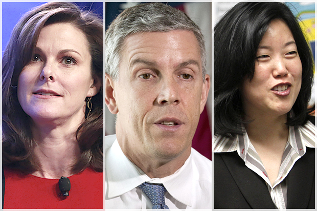 Campbell Brown, Arne Duncan, Michelle Rhee (AP/Reuters/Jacquelyn Martin/Larry Downing/Andrew Burton)