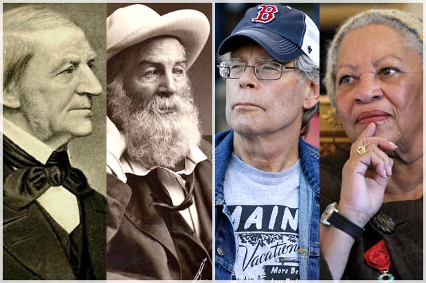 Ralph Waldo Emerson, Walt Whitman, Stephen King, Toni Morrison (Wikimedia/AP/Michael Dwyer/Reuters/Philippe Wojazer)