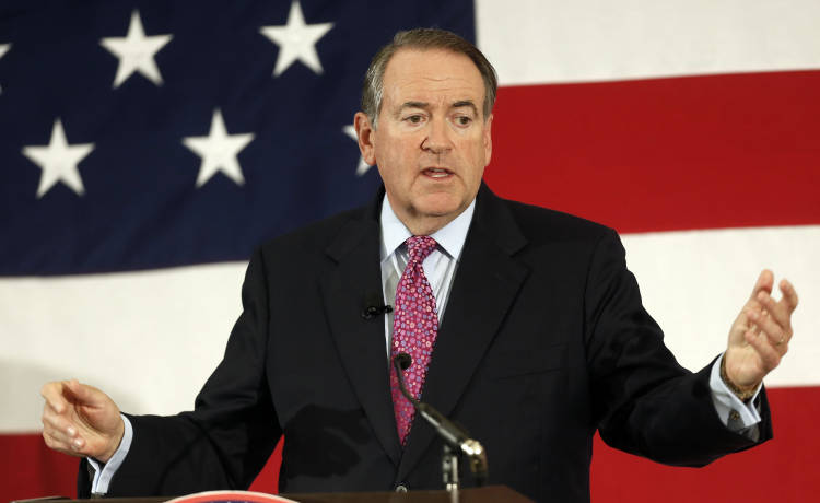 FILE - In this April 18, 2015 file photo, former Arkansas Republican Gov. Mike Huckabee speaks at the Republican Leadership Summit in Nashua, N.H. Huckabee is set to announce he will seek the 2016 Republican presidential nomination. He has an event planned for May 5 in his hometown of Hope, Ark., where former President Bill Clinton was also born.  (AP Photo/Jim Cole, File) (AP)