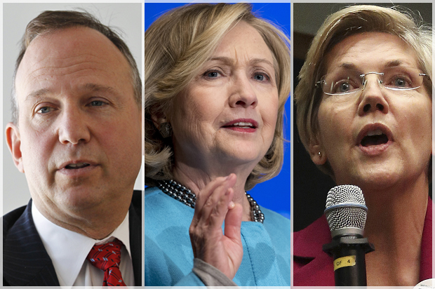Jack Markell, Hillary Clinton, Elizabeth Warren (AP/Reuters/Brendan Mcdermid/Carolyn Kaster/Brennan Linsley)