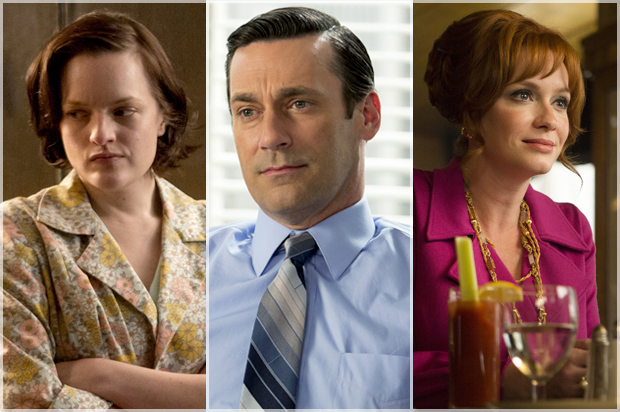 Elisabeth Moss, Jon Hamm, Christina Hendricks in "Mad Man" (AMC/Justina Mintz)