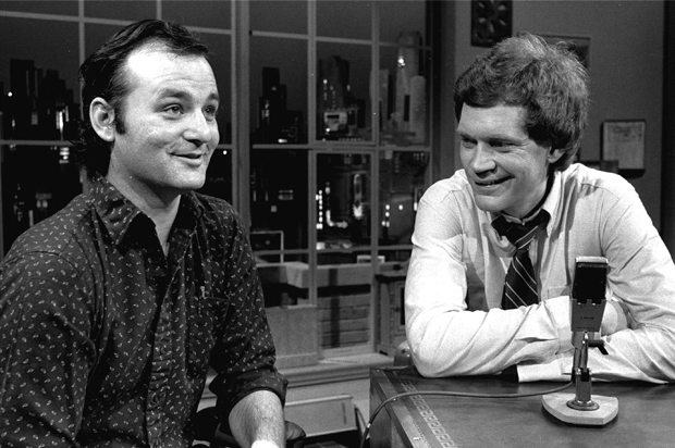 David Letterman at the taping of his first talk-comedy hour "Late Night with David Letterman" with guest Bill Murray, February 1, 1982. (AP/Nancy Kaye)
