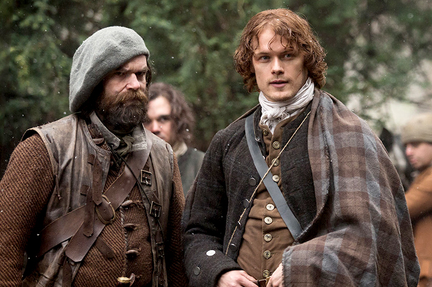 Duncan Lacroix and Sam Heughan in "Outlander" (Starz/Ed Miller)