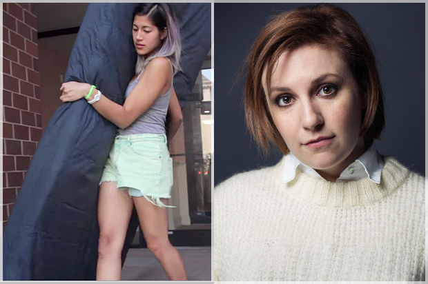 Emma Sulkowicz, Lena Dunham (YouTube/Columbia Daily Spectator/AP/Victoria Will)