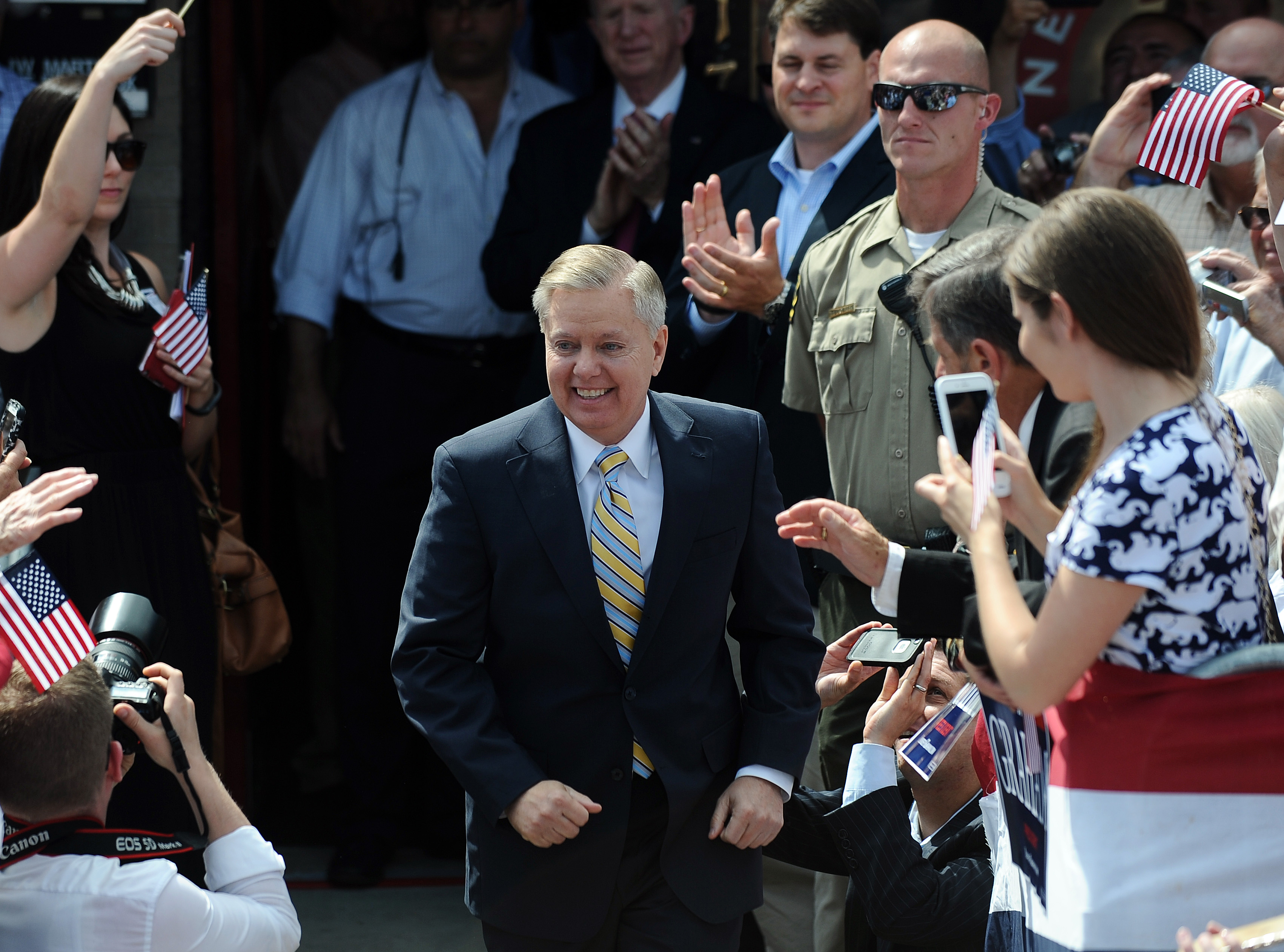 Sen. Lindsey Graham, R-S.C. arrives to announce his bid for the presidency, Monday, June 1, 2015, in Central, S.C. (AP Photo/Rainier Ehrhardt) (AP)