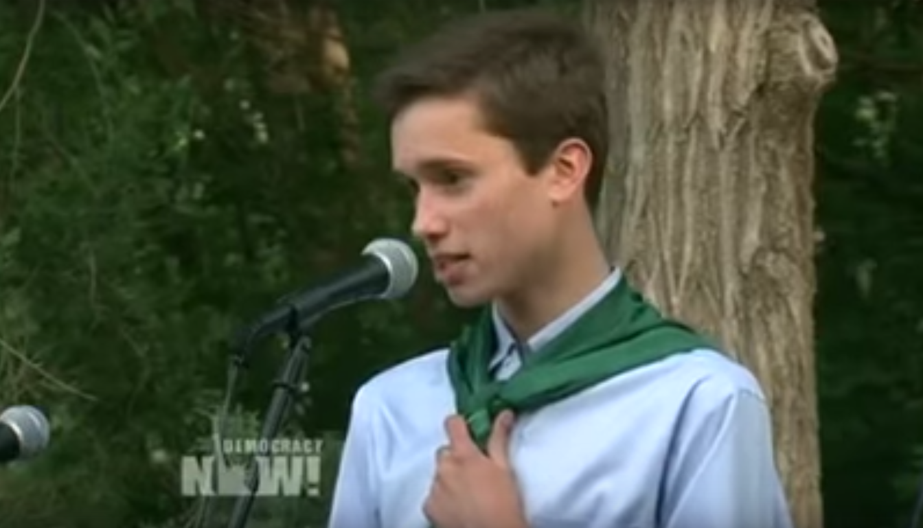 18-year old Evan Young, 2015 Valedictorian of Twin Peaks Charter School in Longmont, Colorado (Democracy Now!)