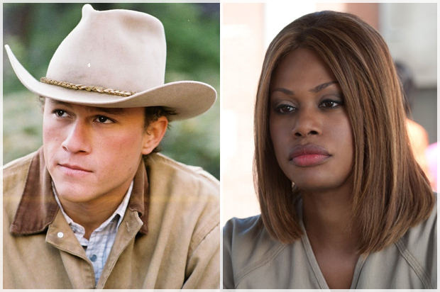 Heath Ledger in "Brokeback Mountain," Laverne Cox in "Orange Is the New Black" (Focus Features/Netflix)