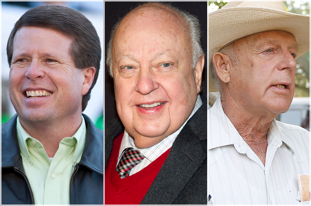 Jim Bob Duggar, Roger Ailes, Cliven Bundy (AP/Reuters/Chris Keane/Charles Sykes/Jim Urquhart)