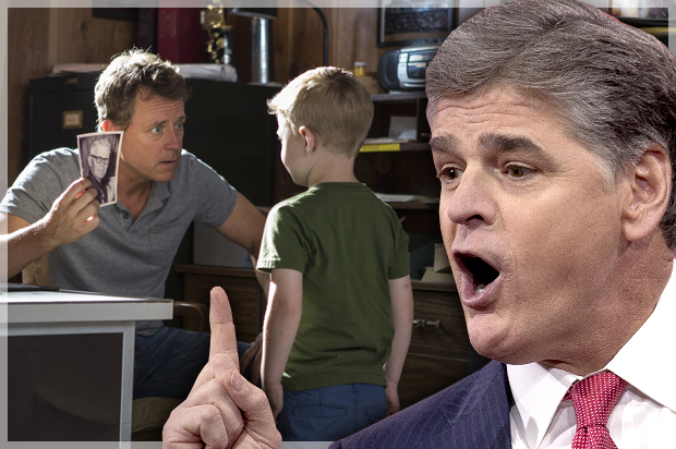 Sean Hannity; Greg Kinnear and Connor Corum in "Heaven Is for Real" (Jeff Malet, maletphoto.com/Sony Pictures Entertainment/Salon)
