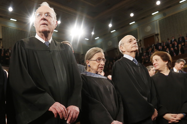 U.S. Supreme Court Justices Anthony Kennedy, Ruth Bader Ginsburg, Stephen Breyer and Elena Kagan (Reuters/Larry Downing)