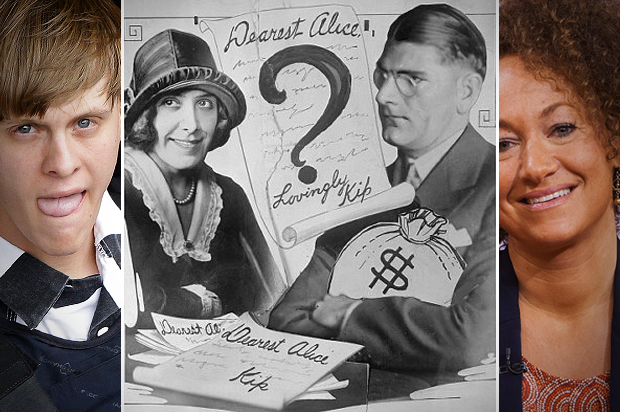 Dylann Roof and Rachel Dolezal; an editorial cartoon illustrating the Kip Rhinelander case, 1925. (AP/Chuck Burton/Anthony Quintano)