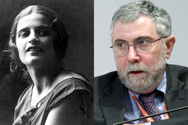 Ayn Rand, Paul Krugman (WIkimedia/Reuters/Anton Golubev)