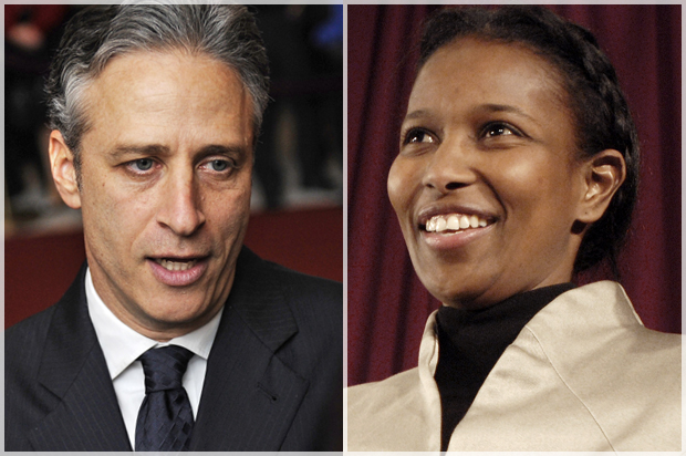 Jon Stewart, Ayaan Hirsi Ali (AP/Jacquelyn Martin/Reuters/Gonzalo Fuentes)