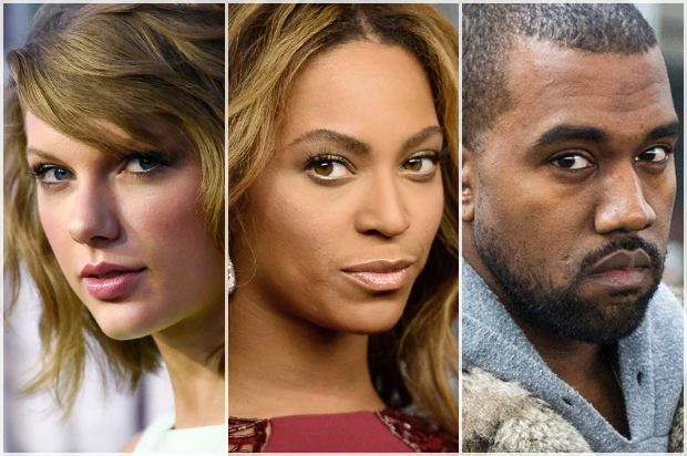 Taylor Swift, Beyoncé, Kanye West (AP/Evan Agostini/Jordan Strauss/Zacharie Scheurer)