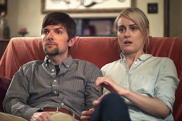 Adam Scott and Taylor Schilling in "The Overnight" (Sundance Institute)