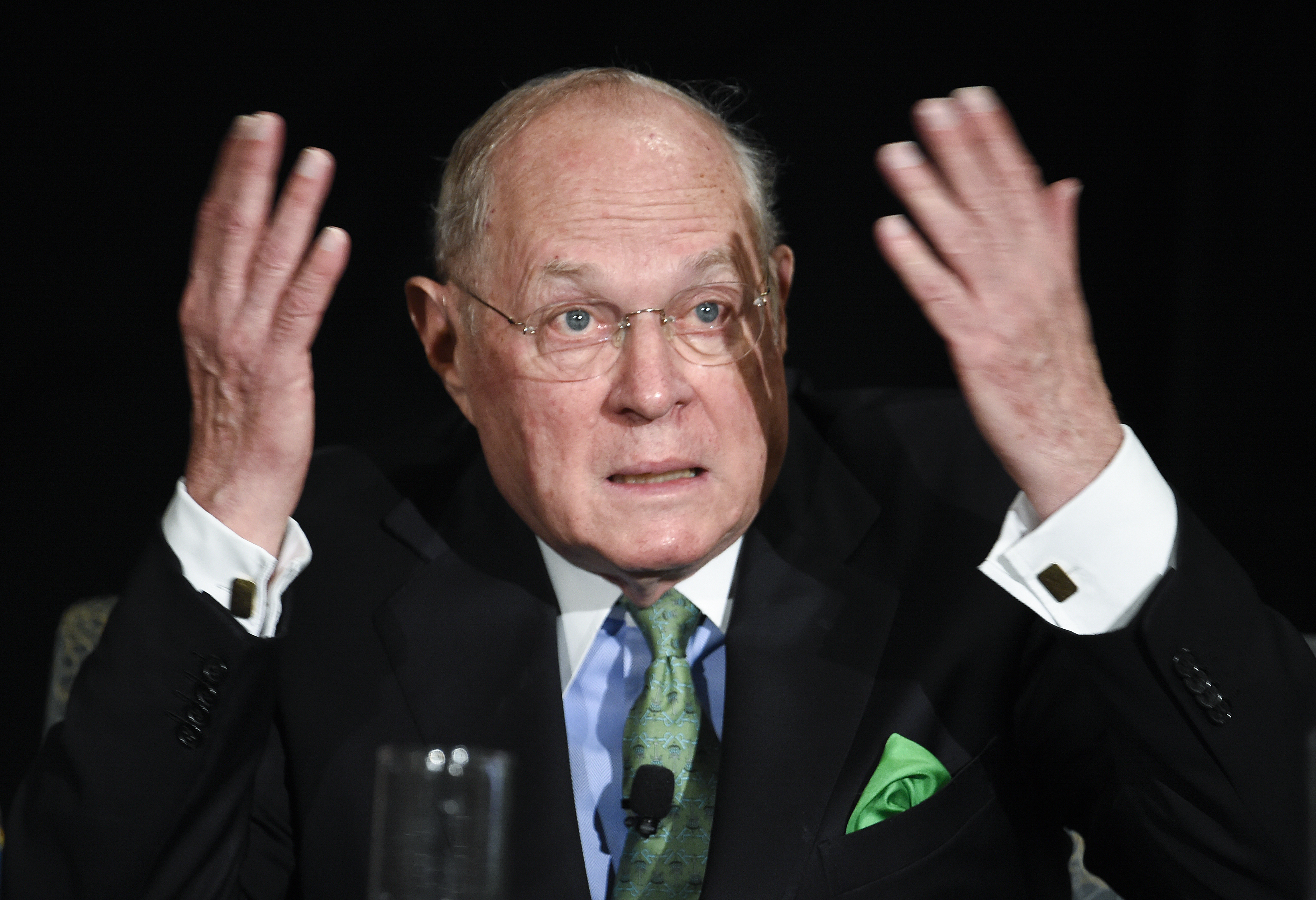 U.S. Supreme Court Justice Anthony Kennedy speaks at the Ninth Circuit Judicial Conference held Wednesday, July 15, 2015 in San Diego. Kennedy's appearance at the 9th Circuit Judicial Conference comes shortly after the nation's highest court put an end to same-sex marriage bans in the 14 states that still maintained them and provided an exclamation point for breathtaking changes in the nation's social norms in recent years.  (AP Photo/Denis Poroy) (AP)