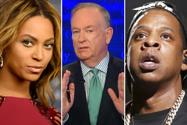 Beyonce, Bill O'Reilly, Jay Z (Credit: AP/Jordan Strauss, Fox News, Reuters/Benoit Tessier)