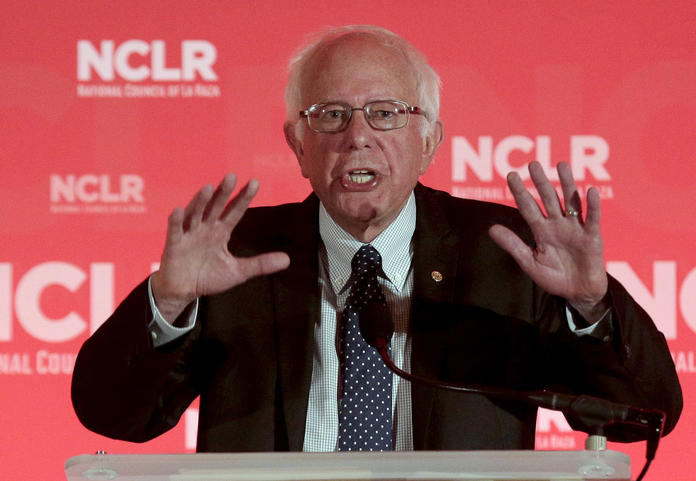 In this July 13, 2015, photo, Democratic presidential candidate Sen. Bernie Sanders, I-Vt., speaks at a the National Council of La Raza Annual Conference in Kansas City, Mo. (AP Photo/Charlie Riedel) (AP)